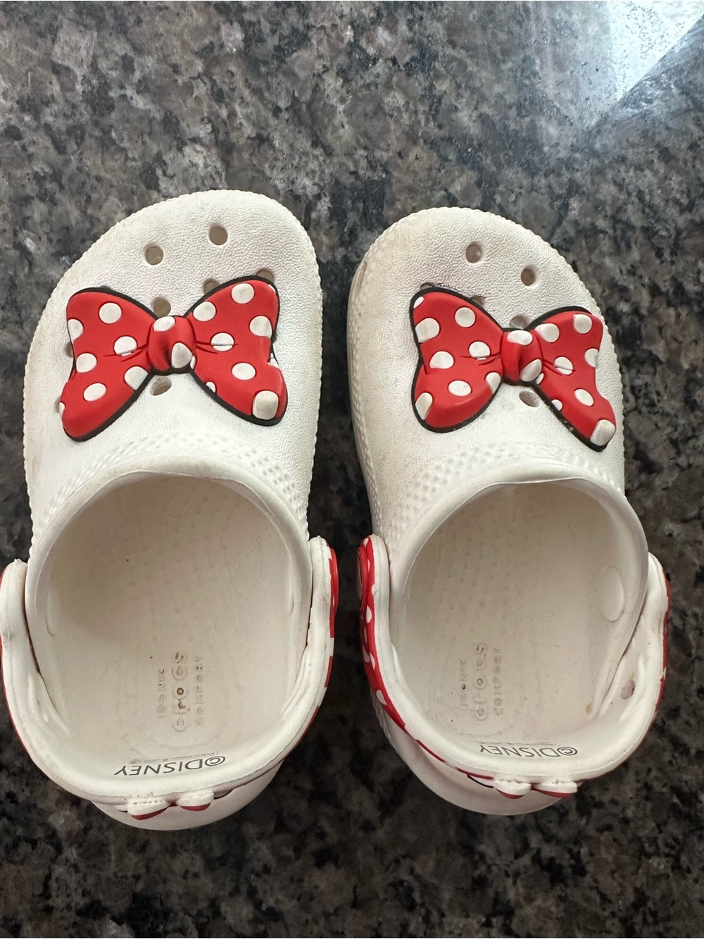 Disney White Kids' Clog Sandals with Red Polka Dot Bow